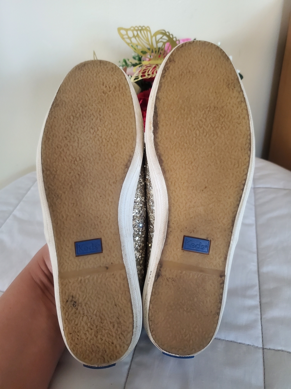 Keds x Kate Spade New York Champion Platinum Gold Glitter Sneakers Size 8 - Picture 7 of 8
